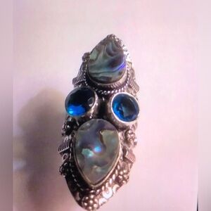 Abalone Blue Topaz Stamped 925 Sterling Silver Ring